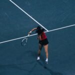 Emma Dong (Georgia) his shot at Magill Tennis Center in Athens, Georgia in match versus Texas A&M in 2026 NCAA Semifinals.