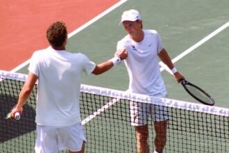 Keegan Rice in the NCAA spring championship final where Virginia would go on to win 4-3.