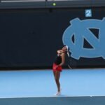 Deniz Dilek serves at Kitty Harrison Invitational